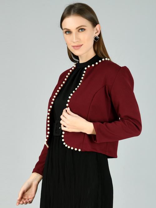 women maroon cotton blend regular shrug - 21322615 - Very Small Image - 1