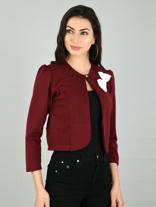 women maroon cotton blend summer jacket - 21322632 - Very Small Image - 1