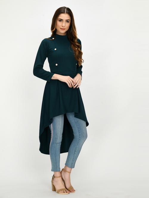 women green cotton blend high-low top - 21322686 - Very Small Image - 1