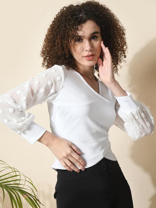 women white cotton blend regular top - 21322715 - Very Small Image - 1