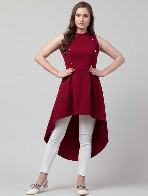 women maroon solid high-low tunic - 21322762 - Very Small Image - 1