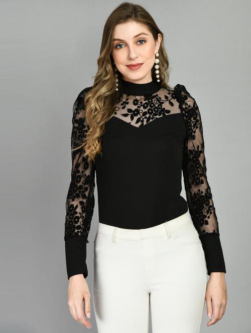 women black cotton blend regular top - 21322852 - Very Small Image - 1