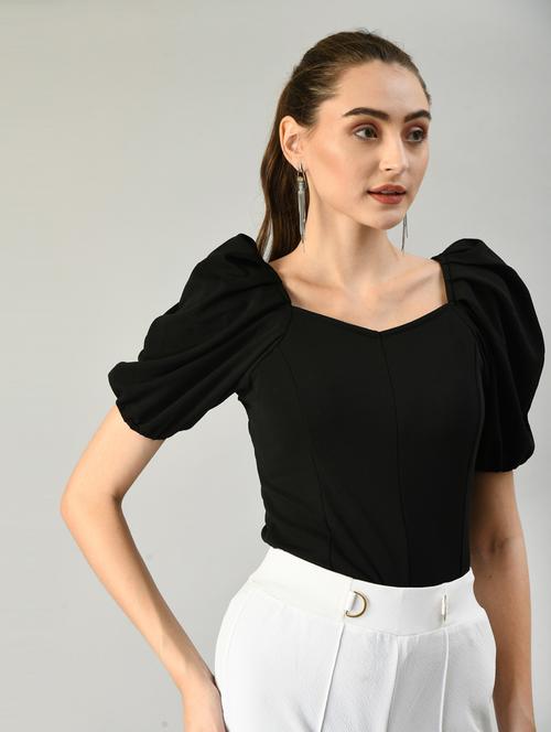 women black cotton blend regular top - 21322949 - Very Small Image - 1