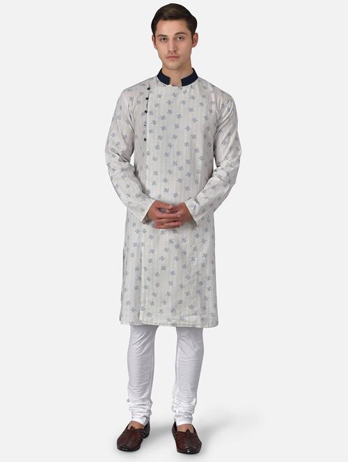 men white self design long sleeves kurta - 21324561 - Very Small Image - 1