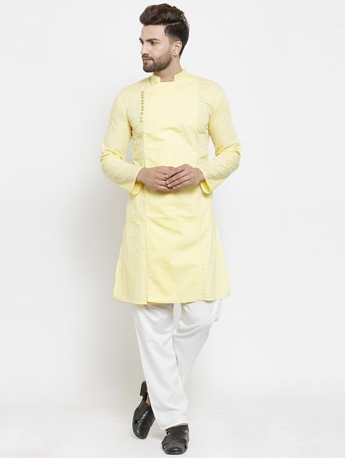 men solid angrakha style kurta - 21324603 - Very Small Image - 1
