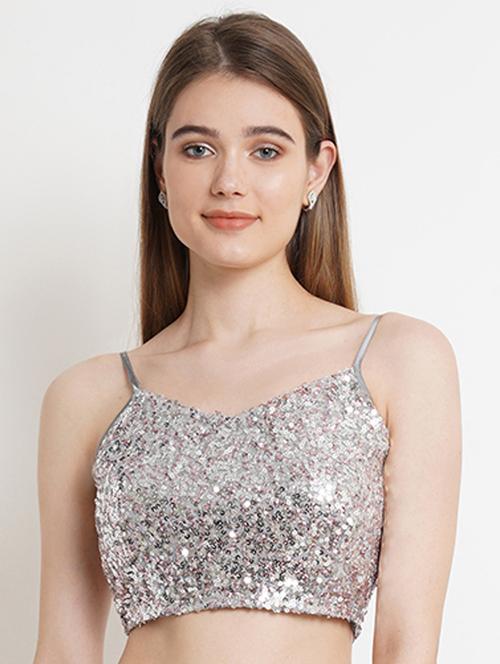 women silver polyester crop top - 21324733 - Very Small Image - 1