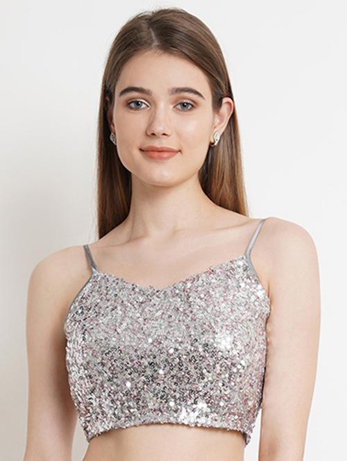 women silver polyester crop top - 21324751 - Very Small Image - 1