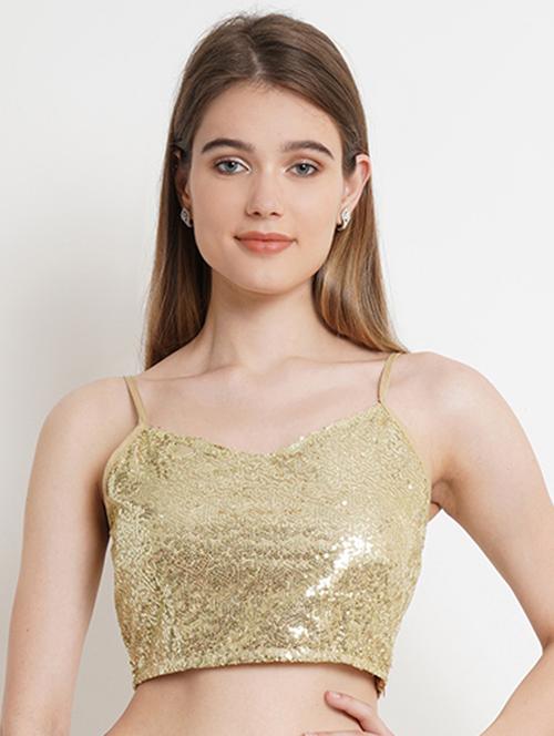 women gold polyester crop top - 21324752 - Very Small Image - 1