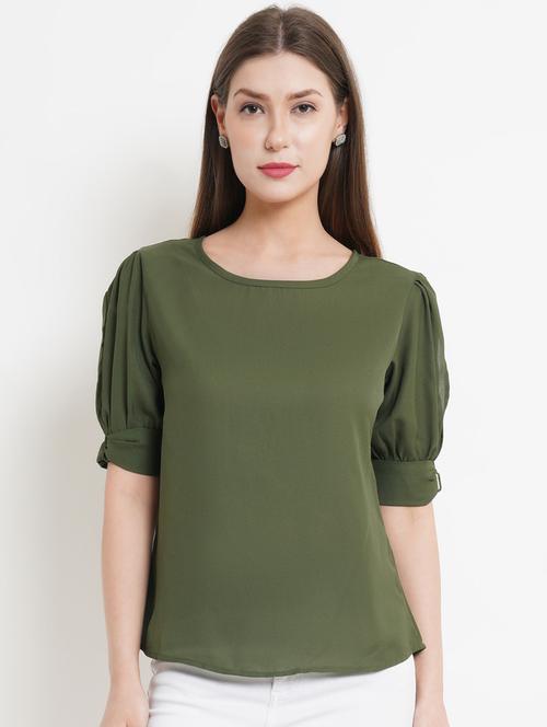 women olive green polyester regular top - 21324767 - Very Small Image - 1