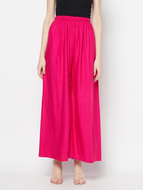 women pink viscose wide leg trouser - 21324796 - Very Small Image - 1