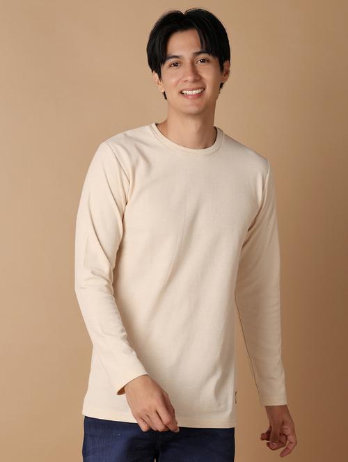 beige cotton front print tshirt - 21325045 - Very Small Image - 1