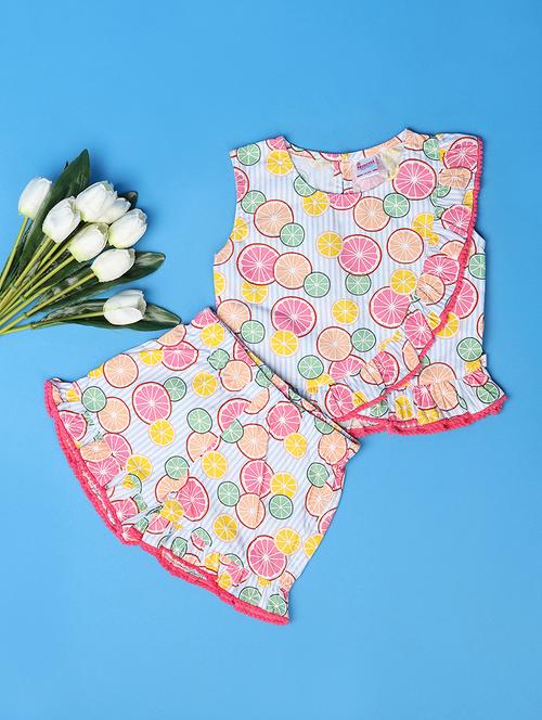 girls multi color printed top & shorts set - 21325244 - Very Small Image - 1