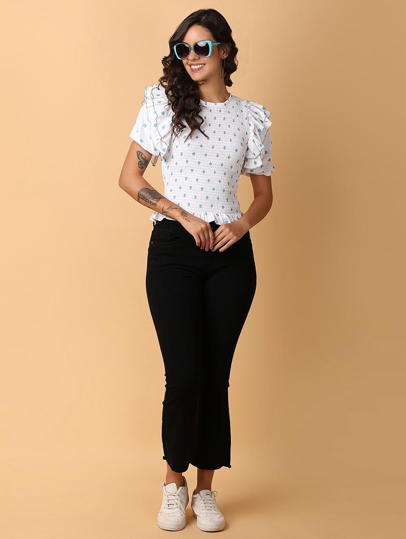 women polka doted smocked detailed top - 21331027 - Zoom Image - 4