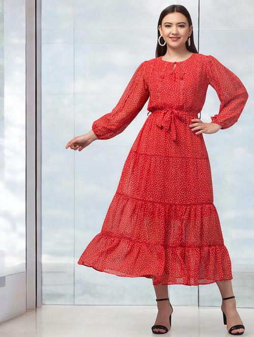 women red georgette layered dress - 21331322 - Very Small Image - 1