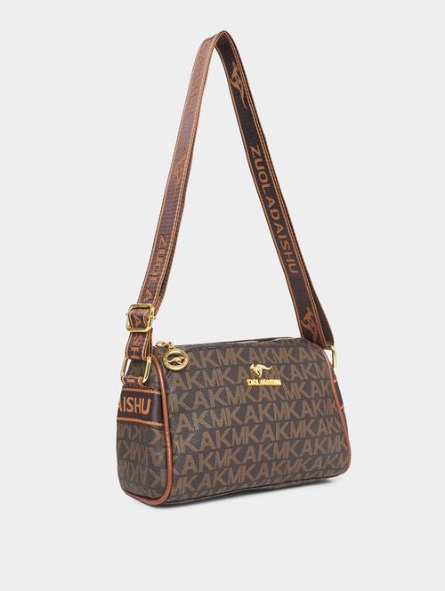 brown leatherette (pu) printed handbag - 21332539 - Very Small Image - 1