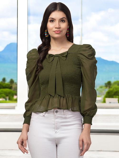 women green georgette regular top - 21332959 - Very Small Image - 1