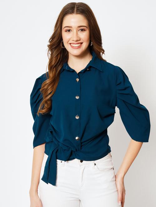 women teal blue viscose crop top - 21332965 - Very Small Image - 1