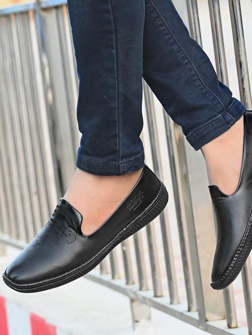black leatherette slip on loafers - 21333310 - Very Small Image - 1