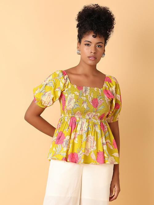 women floral printed square neck peplum top - 21333776 - Very Small Image - 1