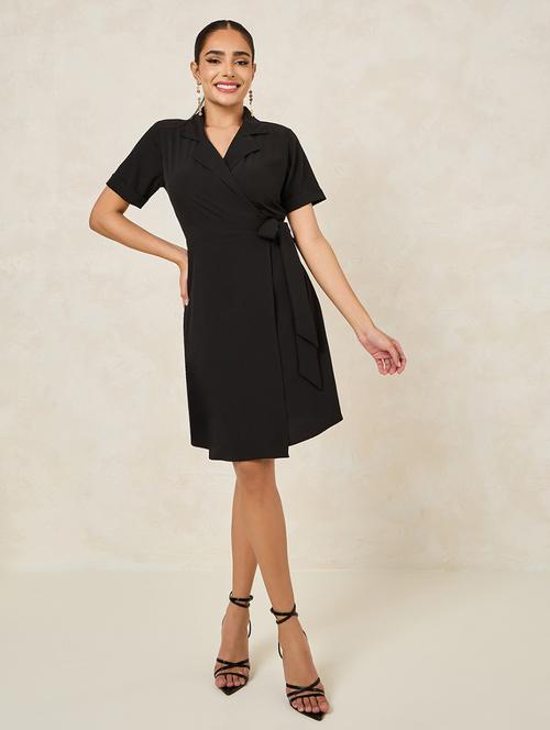 women solid lapel collar wrap dress - 21334297 - Very Small Image - 1