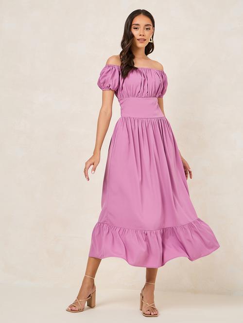 women purple polyester fit & flare dress - 21334327 - Very Small Image - 1