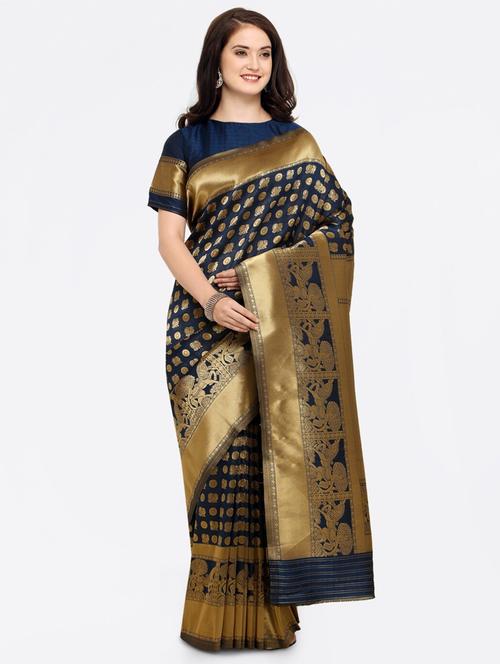 blue silk blend banarasi saree - 21336588 - Very Small Image - 1