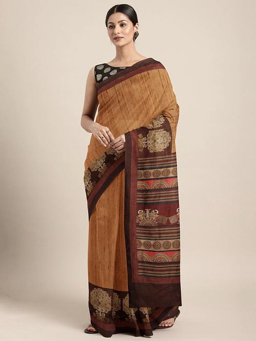 women beige printed bordered saree - 21337062 - Very Small Image - 1
