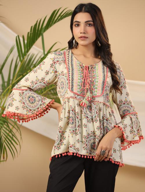 women cream rayon peplum tunic - 21337770 - Very Small Image - 1