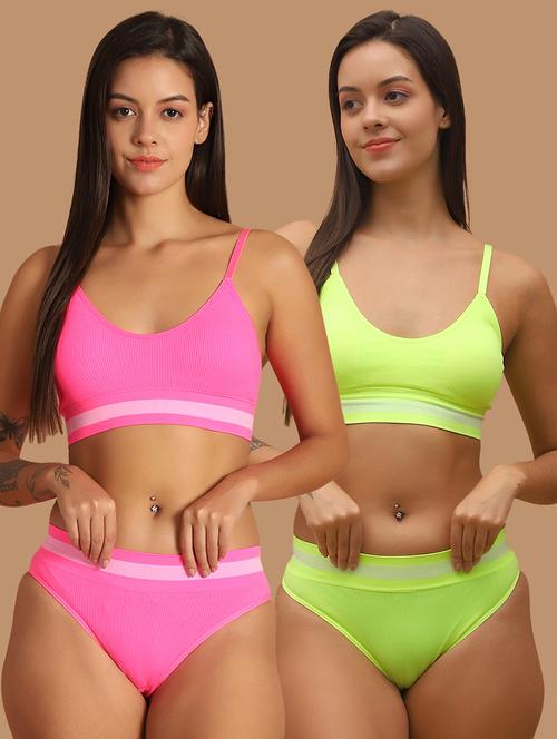 pack of 2 multi colored bra and panty set - 21337928 - Very Small Image - 1