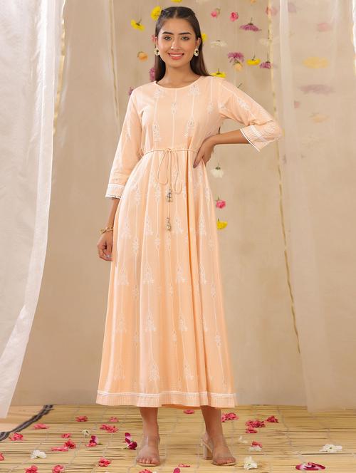 women peach round neck fit & flared dress - 21338633 - Very Small Image - 1