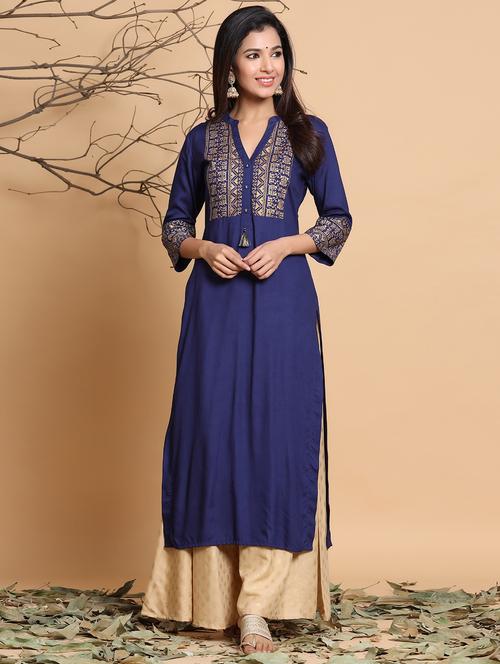 women three quarter sleeve straight kurta - 21338668 - Very Small Image - 1