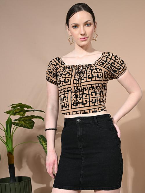 women printed puff sleeves crop top - 21339407 - Very Small Image - 1