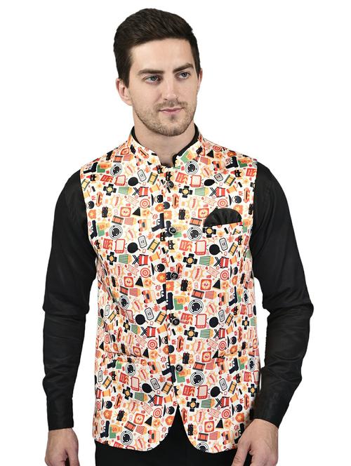 men mandarin neck printed nehru jacket - 21340581 - Very Small Image - 1