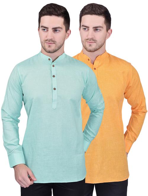 men pack of 2 solid short kurtas - 21340601 - Very Small Image - 1
