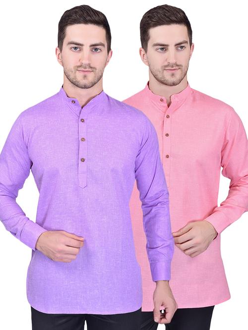 men pack of 2 solid short kurtas - 21340602 - Very Small Image - 1