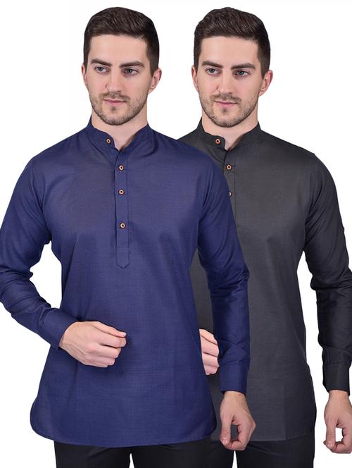 men pack of 2 solid short kurtas - 21340605 - Very Small Image - 1