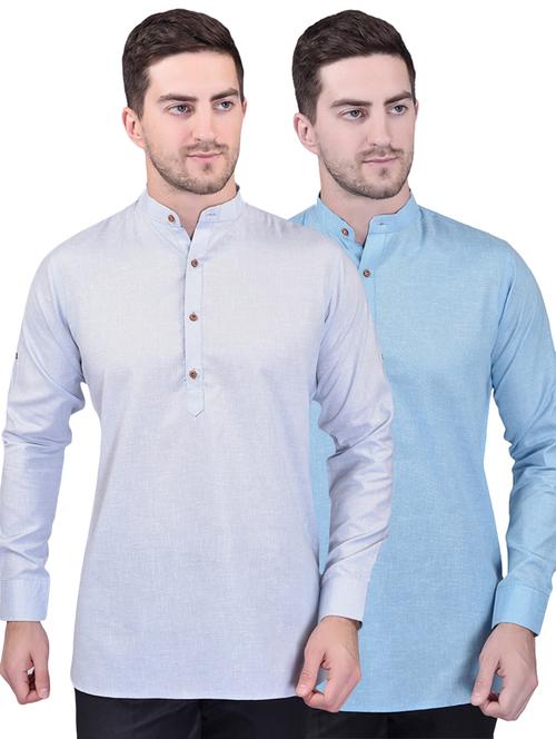 men pack of 2 solid short kurtas - 21340606 - Very Small Image - 1