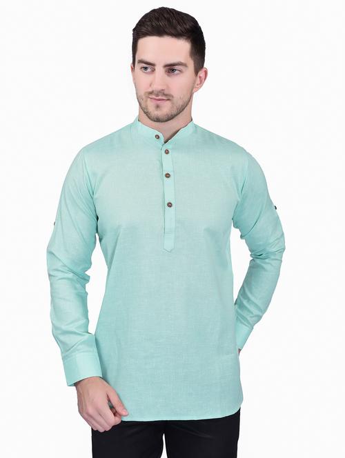 men mandarin neck solid short kurta - 21340611 - Very Small Image - 1