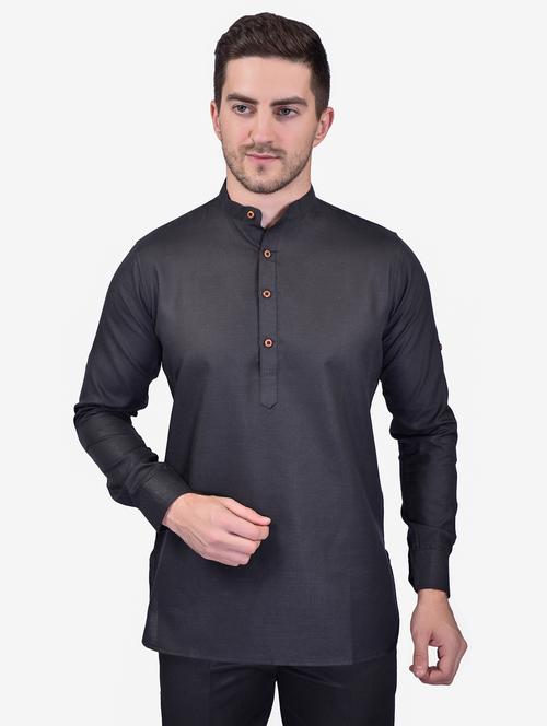 men mandarin neck solid short kurta - 21340612 - Very Small Image - 1