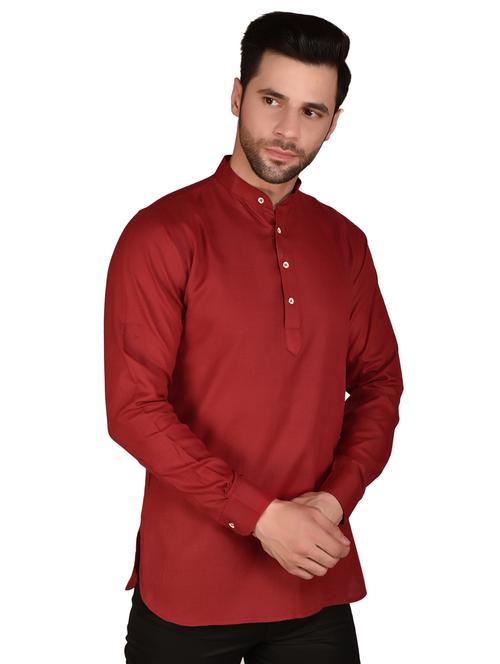 men mandarin neck solid short kurta - 21340615 - Very Small Image - 1