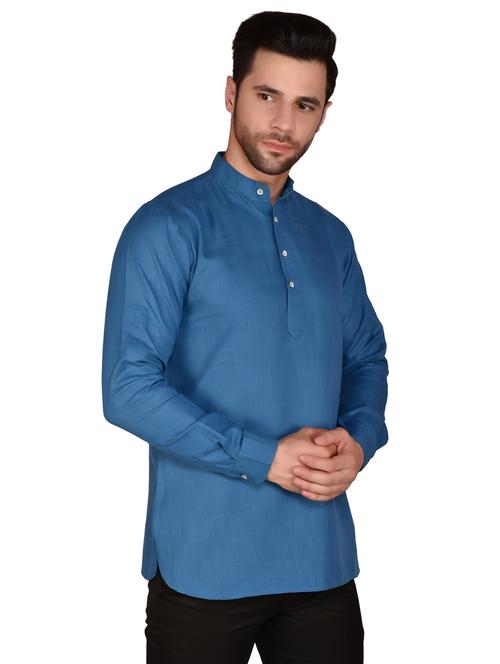 men mandarin neck solid short kurta - 21340619 - Very Small Image - 1