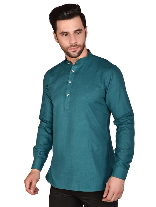 men mandarin neck solid short kurta - 21340620 - Very Small Image - 1