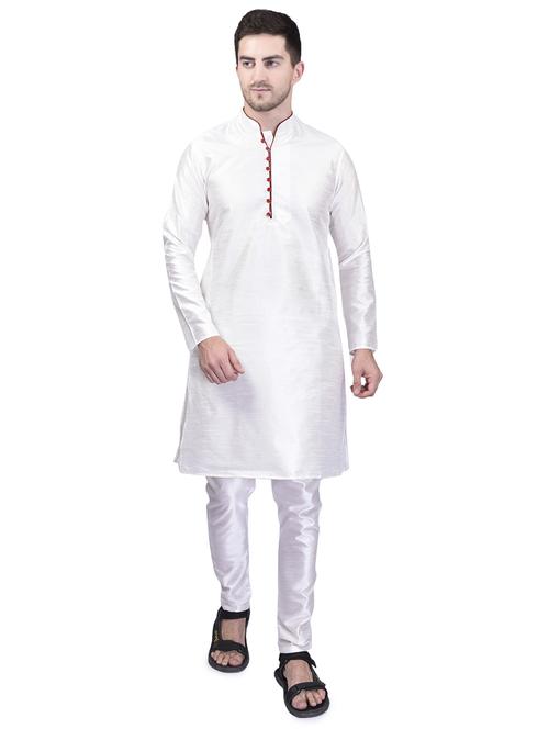 white pure silk kurta pyjama ethnic wear set - 21340666 - Very Small Image - 1