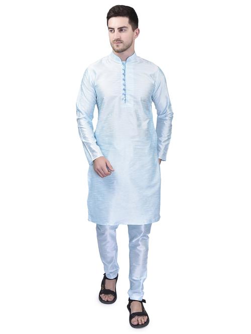 men light blue pure silk kurta pyjama ethnic wear set - 21340674 - Very Small Image - 1