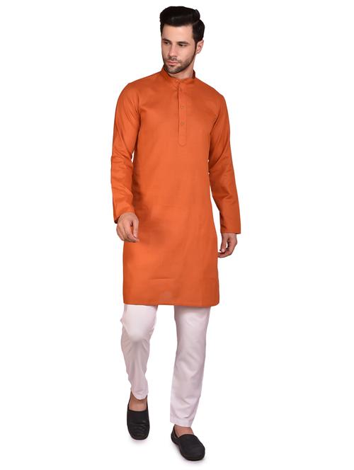 orange cotton kurta pyjama ethnic wear set - 21340775 - Very Small Image - 1