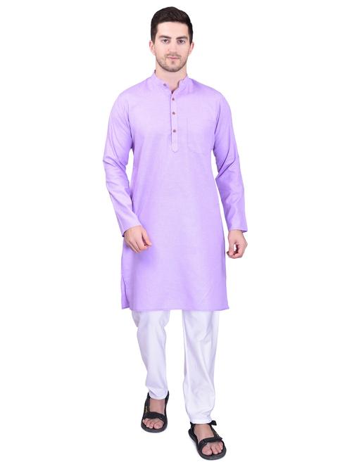 purple cotton blend kurta pyjama ethnic wear set - 21340777 - Very Small Image - 1