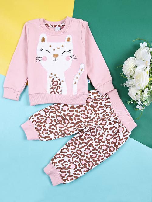 girls pink printed full length set - 21341756 - Very Small Image - 1