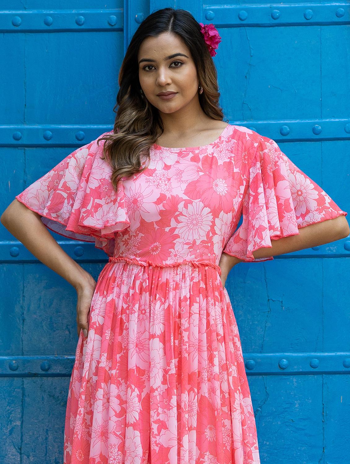 women printed flared sleeves tiered dress - 21342301 - Standard Image - 3