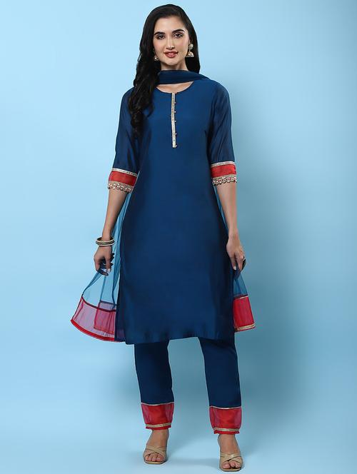 women three quarter sleeve kurta pant with dupatta set - 21342318 - Very Small Image - 1