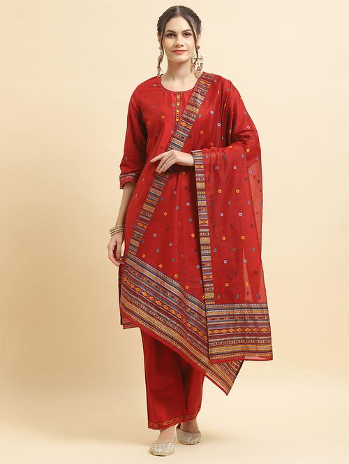 women three quarter sleeve kurta pant with dupatta set - 21342324 - Very Small Image - 1